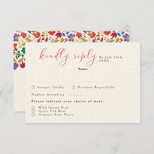 春マスタードイエローパープルメドウフラワー結婚ズ 出欠カード (正面/裏面)