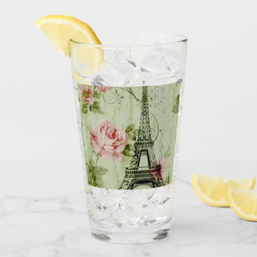 春ミントピンクフローラパフランスのリエッフェルタワー タンブラーグラス (アイス正面)