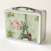春ミントピンクフローラパフランスのリエッフェルタワー メタルランチボックス (裏面)