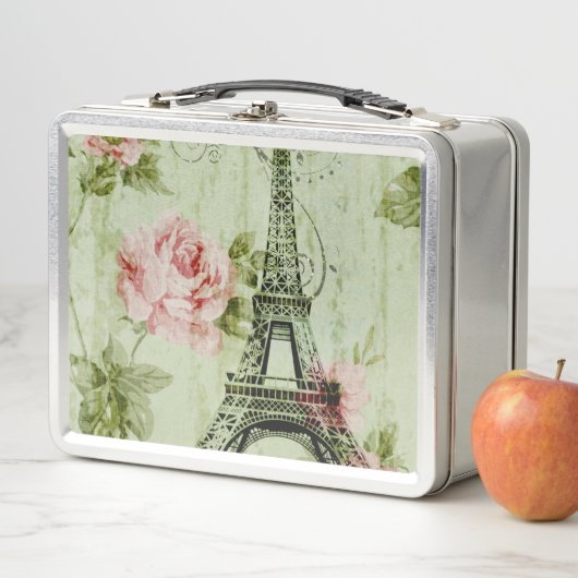 春ミントピンクフローラパフランスのリエッフェルタワー メタルランチボックス (インサイチュ)