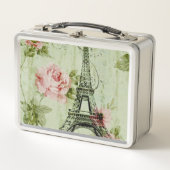 春ミントピンクフローラパフランスのリエッフェルタワー メタルランチボックス (正面)
