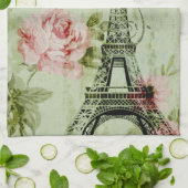 春ミントピンクフローラパリフランスのエッフェルタワー キッチンタオル (折り畳み)