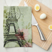 春ミントピンクフローラパリフランスのエッフェルタワー キッチンタオル (四つ折り)