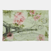 春ミントピンクフローラパリフランスのエッフェルタワー キッチンタオル (横)