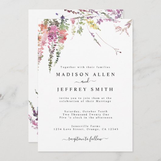 春メドウワイルドフラワー結婚式招待状 案内状 (正面/裏面)