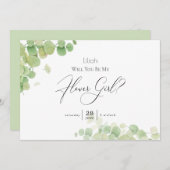 春モダンのユーカリ私の花の女の子 招待状 (正面/裏面)