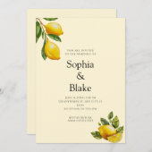 春モダンをテーマにしたレモンシトラスイエロー結婚ズ 招待状 (正面/裏面)