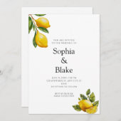 春モダンをテーマにしたレモンシトラスホワイト結婚ズ 招待状 (正面/裏面)