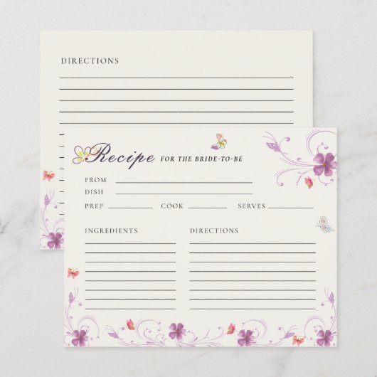 春モダンバタフライブライダルシャワーレシピカード (正面/裏面)