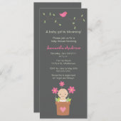 春モダンベビーシャワー誘導-ガール 招待状 (正面/裏面)