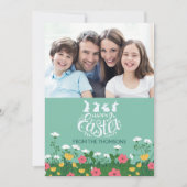 春モダンワイルドフラワーハッピーイースターファミリー写真 シーズンカード (正面)