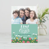 春モダンワイルドフラワーハッピーイースターファミリー写真 シーズンカード (スタンド正面)