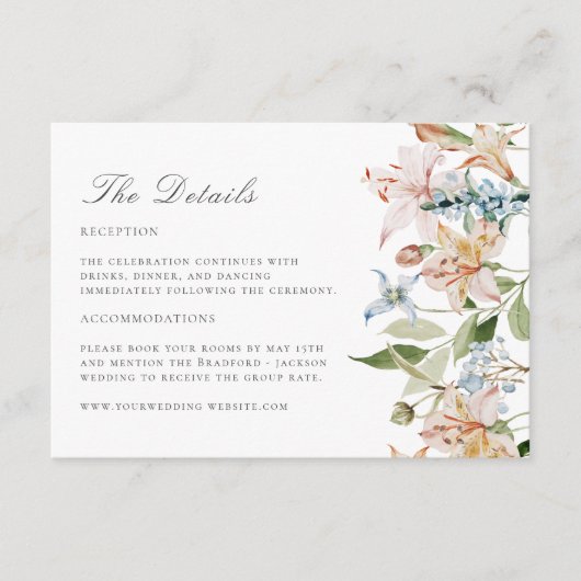 春モダン水彩フローラ結婚詳細 エンクロージャーカード (正面)