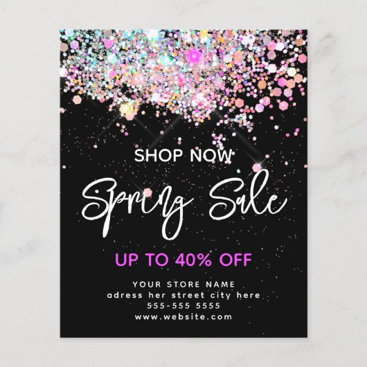 春モダン販売ホログラフィックグリッターブラック チラシ (正面)