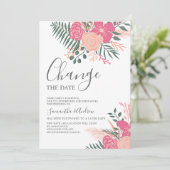 春モダン·ピンク·グ結婚リーンの日付変更 招待状 (スタンド正面)