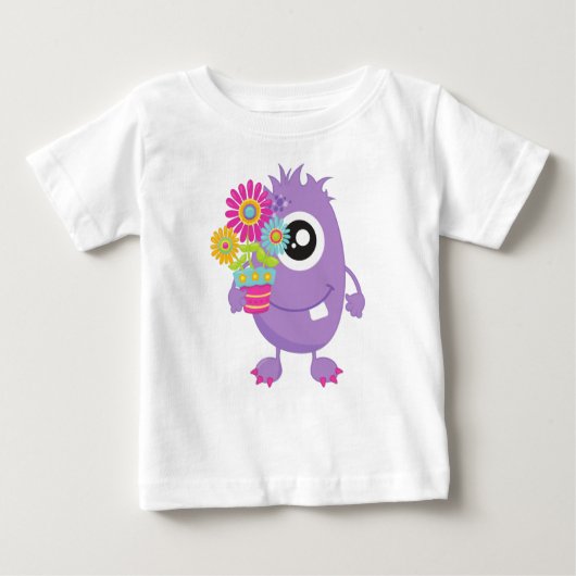 春モンスターパープルモンスタカラフルー ベビーTシャツ (正面)