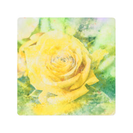 春モーニングイエローローズインパステルウォーター色 メタルプリント