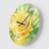 春モーニングイエローローズインパステルウォーター色 ラージ壁時計 (傾斜)