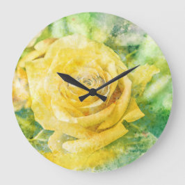 春モーニングイエローローズインパステルウォーター色 ラージ壁時計