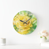 春モーニングイエローローズインパステルウォーター色 ラージ壁時計 (ホーム)