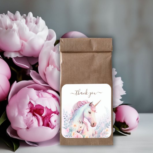 春ユニコーン水彩赤ちゃんシャワーありがとう スクエアシール