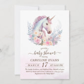 春ユニコーン水彩赤ちゃんシャワー招待状 招待状 (正面)