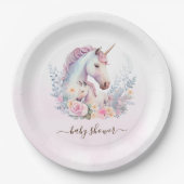 春ユニコーン水彩赤ちゃんシャワー ペーパープレート (正面)