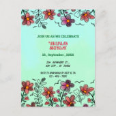 春ユニークレッドドードルフラワーズ誕生日 インビテーションポストカード (正面)