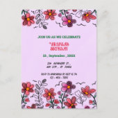 春ユニークレッドドードルフラワーズ誕生日 インビテーションポストカード (正面)