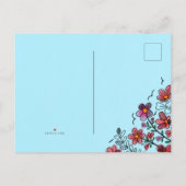 春ユニークレッドドードルフラワーズ誕生日 インビテーションポストカード (裏面)