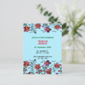 春ユニークレッドドードルフラワーズ誕生日 インビテーションポストカード (スタンド正面)