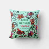 春ユニークレッドドードルフラワーズ誕生日 クッション (正面)