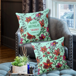 春ユニークレッドドードルフラワーズ誕生日 クッション