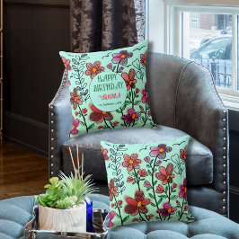 春ユニークレッドドードルフラワーズ誕生日 クッション