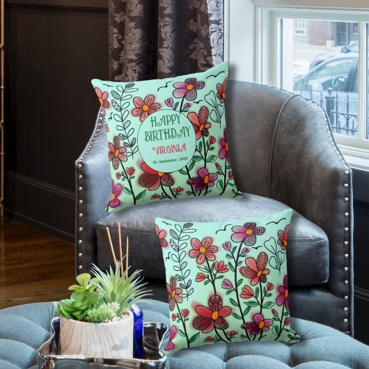 春ユニークレッドドードルフラワーズ誕生日 クッション