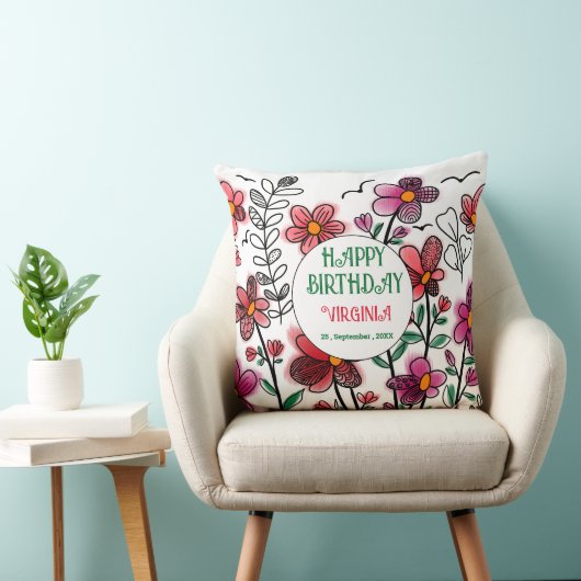 春ユニークレッドドードルフラワーズ誕生日 クッション (椅子)