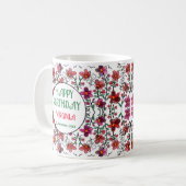 春ユニークレッドドードルフラワーズ誕生日 コーヒーマグカップ (正面左)