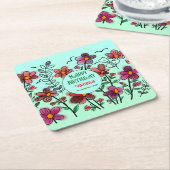 春ユニークレッドドードルフラワーズ誕生日 スクエアペーパーコースター (アングル)