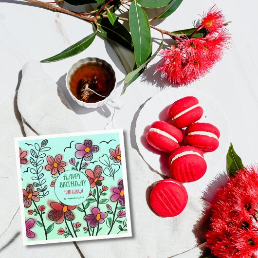 春ユニークレッドドードルフラワーズ誕生日 スタンダードカクテルナプキン