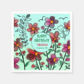 春ユニークレッドドードルフラワーズ誕生日 スタンダードカクテルナプキン (正面)