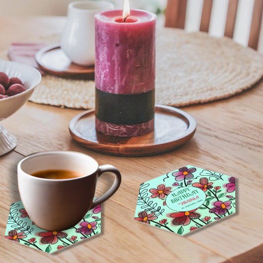 春ユニークレッドドードルフラワーズ誕生日 ペーパーコースター