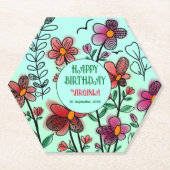 春ユニークレッドドードルフラワーズ誕生日 ペーパーコースター (正面)