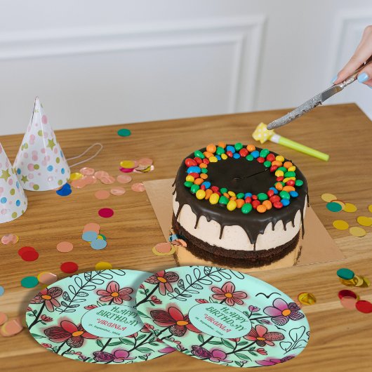 春ユニークレッドドードルフラワーズ誕生日 ペーパープレート