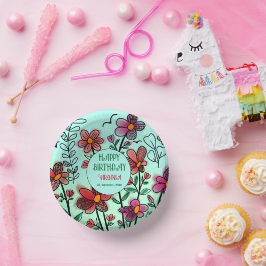 春ユニークレッドドードルフラワーズ誕生日 ペーパーボウル (パーティー)