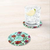 春ユニークレッドドードルフラワーズ誕生日 ラウンドペーパーコースター (インサイチュ)