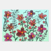 春ユニークレッドドードルフラワーズ誕生日 ラッピングペーパーシート (正面2)