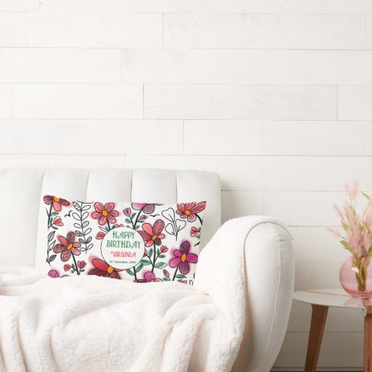 春ユニークレッドドードルフラワーズ誕生日 ランバークッション (ソファ)