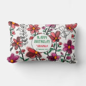 春ユニークレッドドードルフラワーズ誕生日 ランバークッション (正面)
