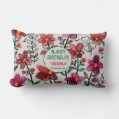 春ユニークレッドドードルフラワーズ誕生日 ランバークッション (正面)