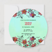 春ユニークレッドドードルフラワーズ誕生日 招待状 (正面)